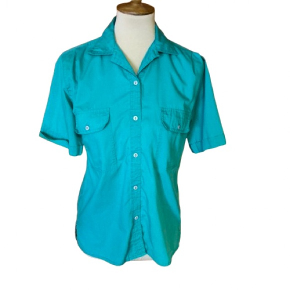 Vtg 80s turquoise button down shirt